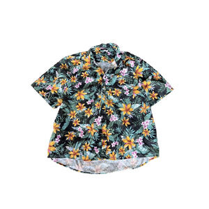 Hisdern 100% cotton Mens Shirt XL Black Cotton Floral Hawaiian
